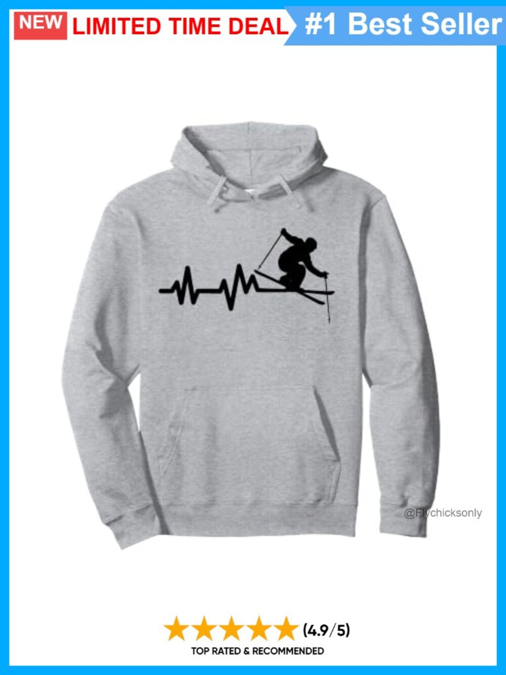 Ski Heartbeat Pullover Hoodie Winter Ski Resort Novelty Sweatshirt
